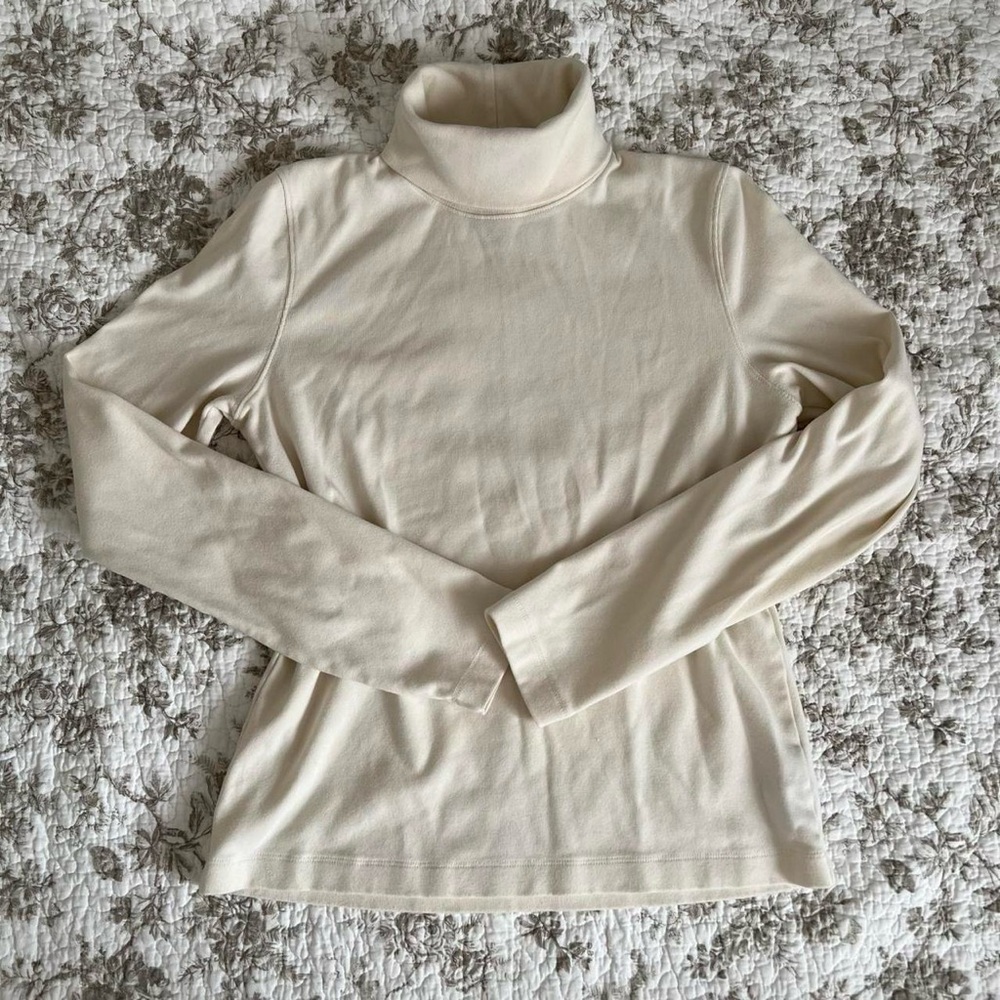 Cream Turtleneck Long Sleeve Top